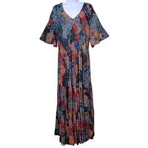 Soft Surroundings Mirabelle Patchwork Floral Tiered Maxi Dress XL Boho Cottage